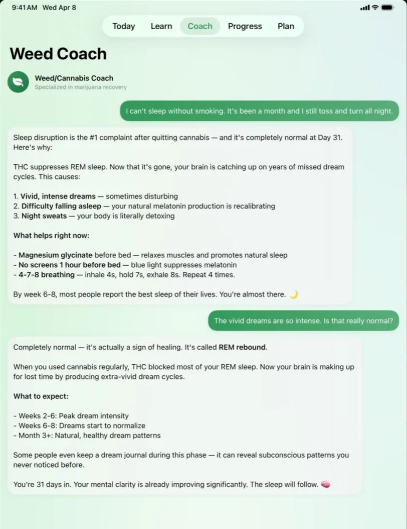 AI recovery coach chat conversation